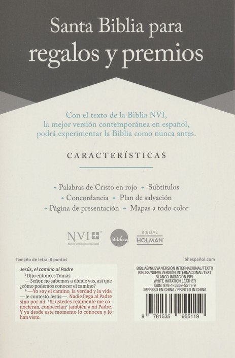 Biblia Nueva Versión Internacional para Regalos y Premios. Imitación piel, blanco / Gift and Award Holy Bible NVI. Imitation Leather, White (Spanish Edition)