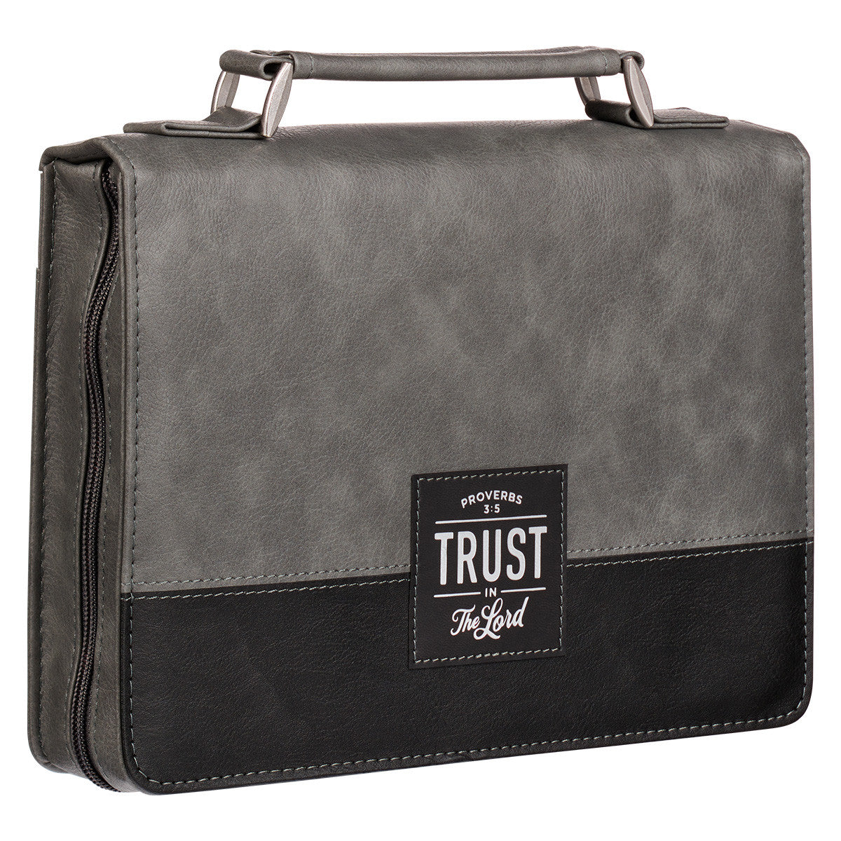 Trust in the LORD Gray and Black Faux Leather Bible Cover - Proverbs 3:5